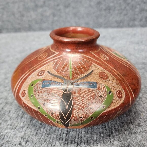 Costa Rica Toucan Hummingbird butterfly Ceramic Vase Folk Art Pottery - Picture 5 of 15